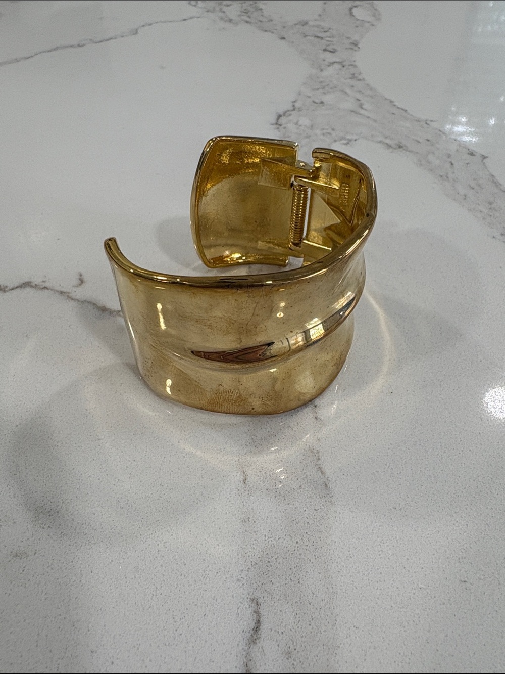 Gold Cuff Bracelet Wide Organic Shape Open Bangle - Picture 3 of 7